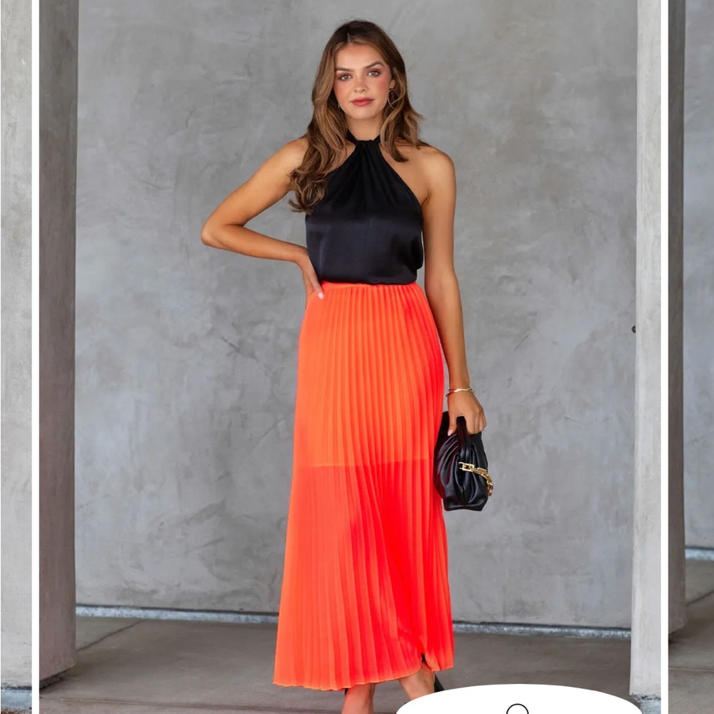 VICI Glowing Love Pleated Maxi Skirt - Neon Orange - Picture 1 of 3